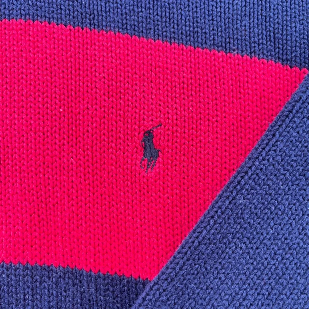 Polo Ralph Lauren Mens Navy Blue Red Stripe Turtleneck Cotton Knit Sweater Large